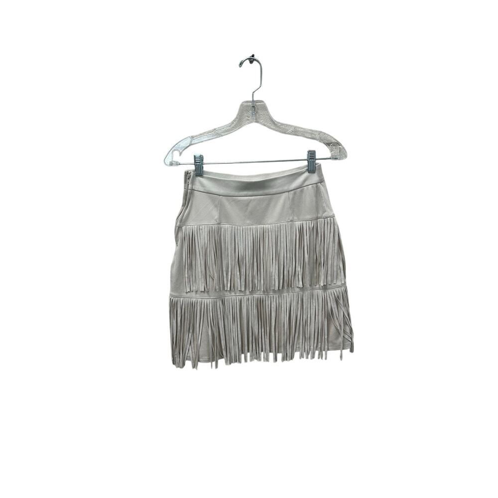 Blue Rain Festival Suede Style Fringe Cream Skirt size S